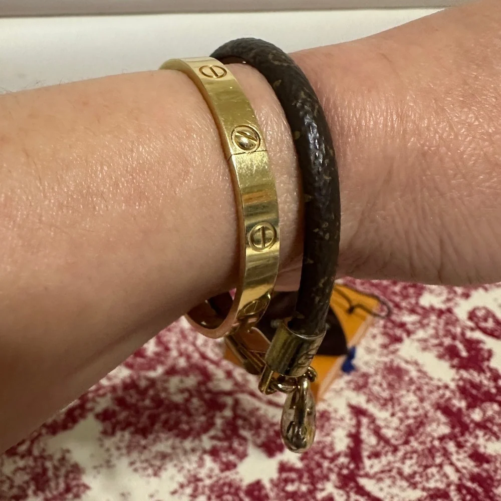 Louis Vuitton Brown Bracelet with Gold Heart Lock